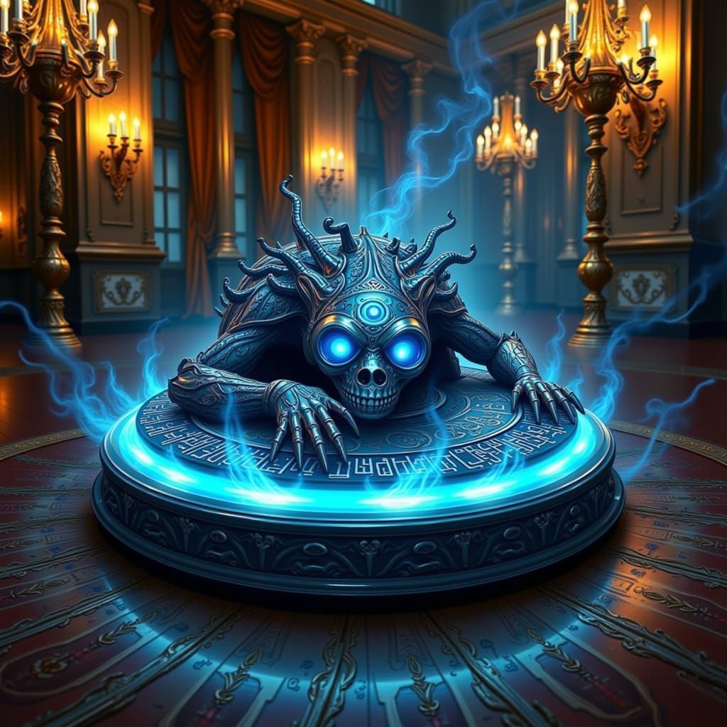 Sentient Roomba with Arcane Energy in Fantasy Ballroom