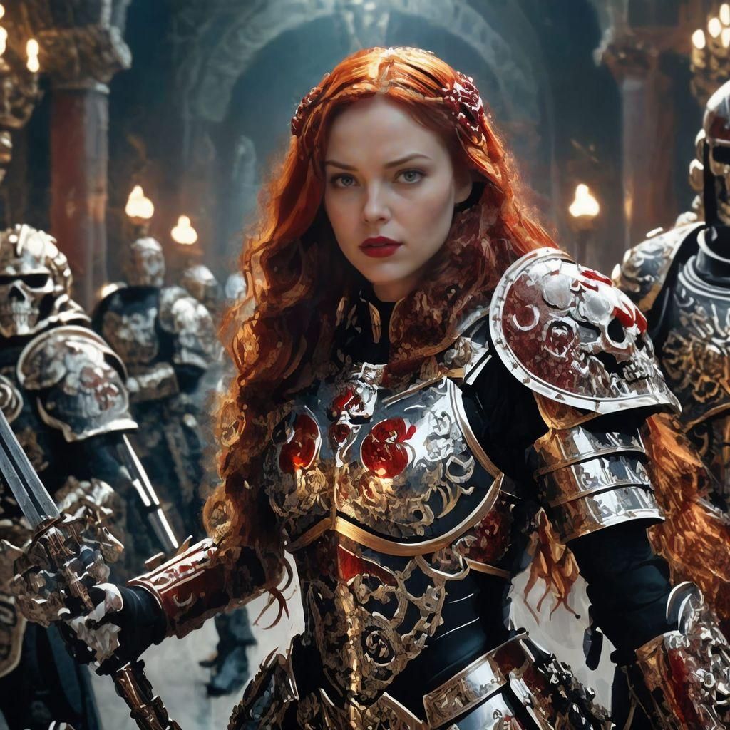 Sister of Battle in Kitchen with Space Marines