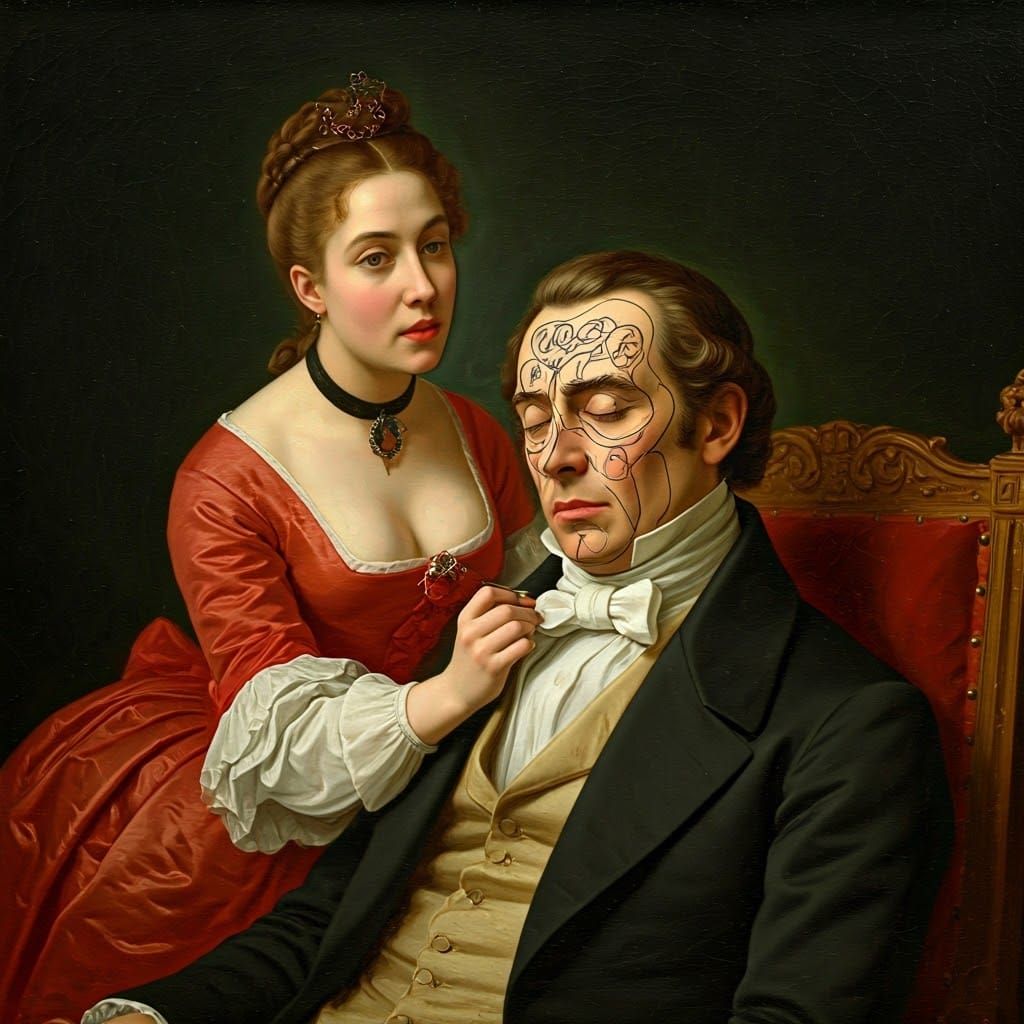 Surreal Aristocrat Wake-Up Prank in Oil Painting