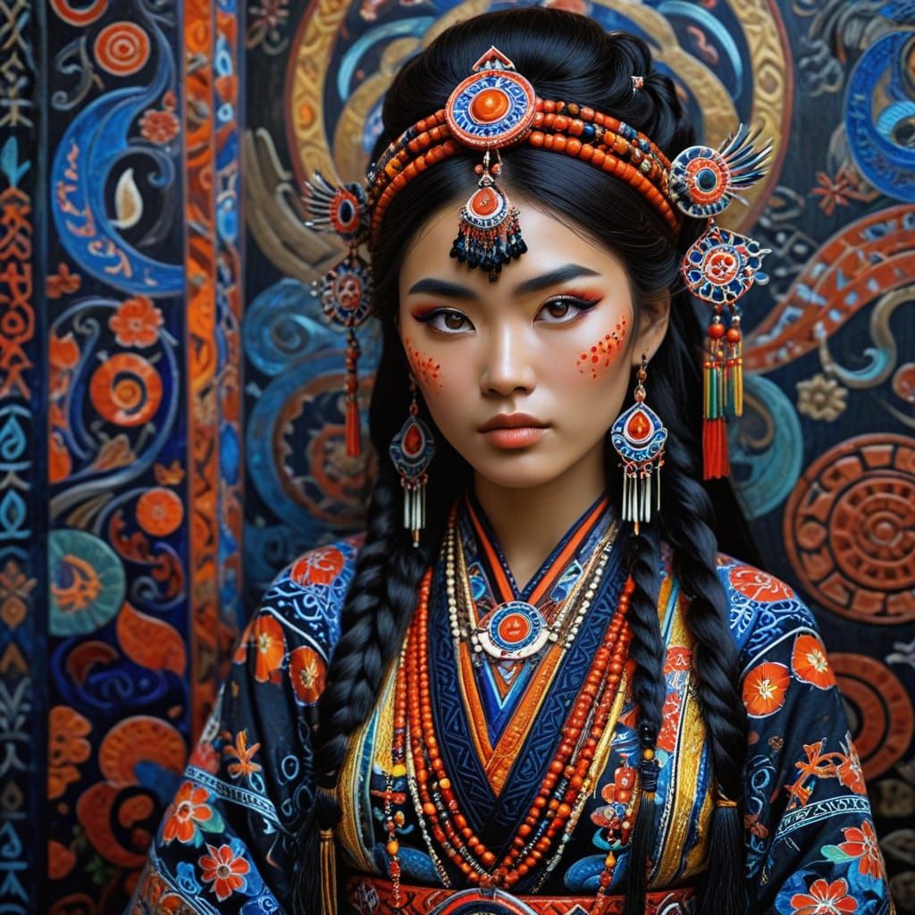 Ainu Girl Masterpiece in Vibrant Triadic Colors