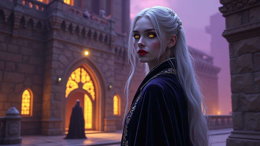 Regal Necromancer Guarding Medieval Tower, Alphonse Mucha Ae...