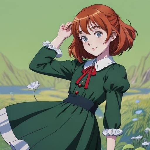 Cute Anne Shirley in Cel-Shaded Manga Style