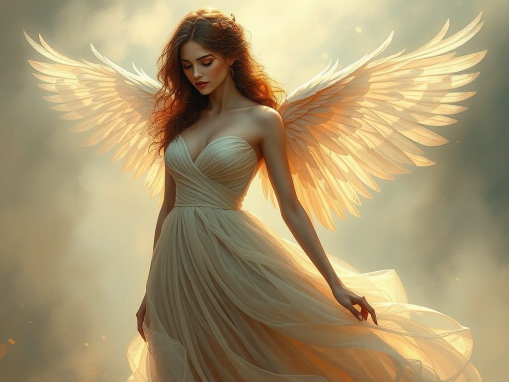 Winged Woman in Misty Romantic Realism
