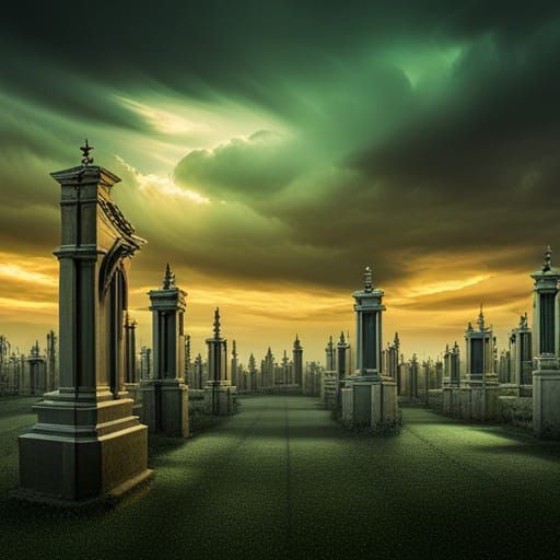 Cemetery Under a Dark Green Sky
