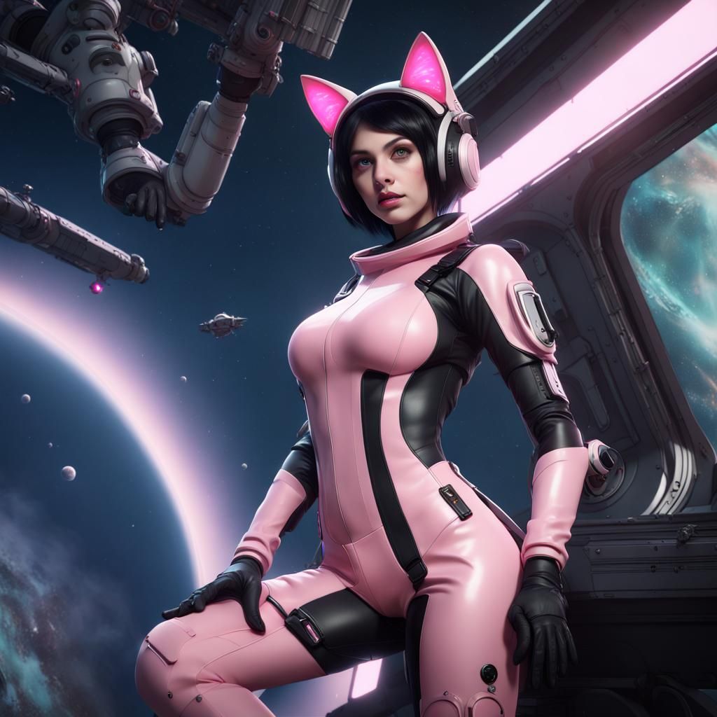Girl with Cat Ears in Space Station
