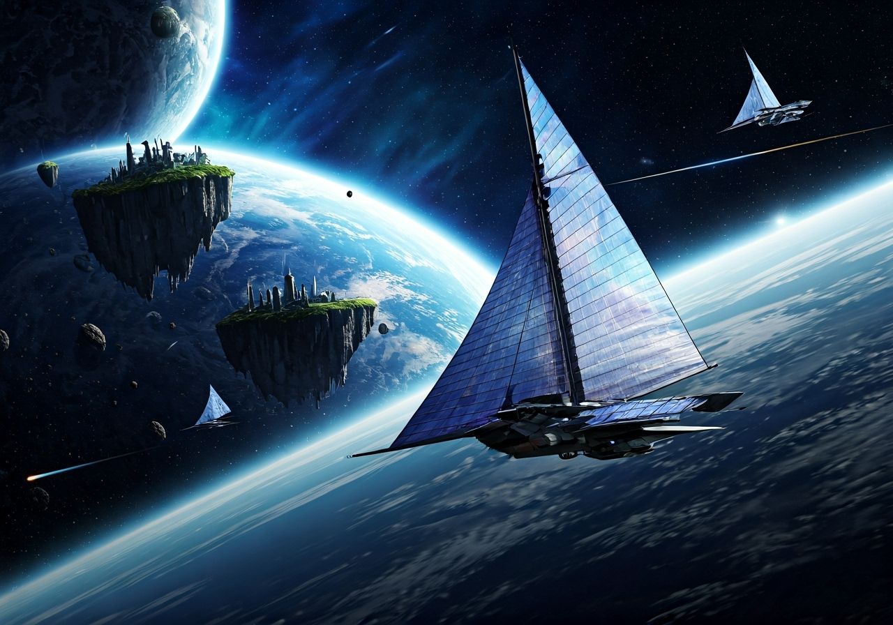 Futuristic Solar Sail Spaceship Race Through Space