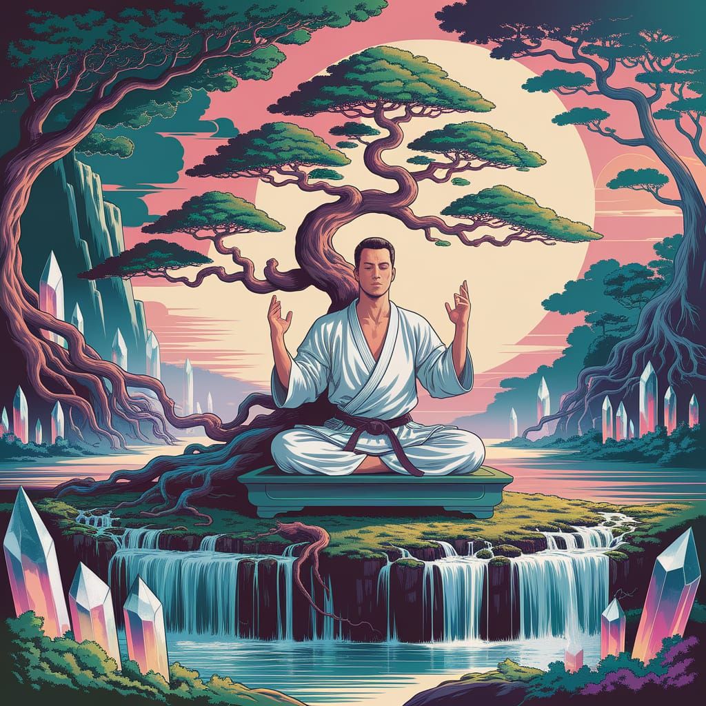 Bonsai Karate Master in Psychedelic Dreamscape