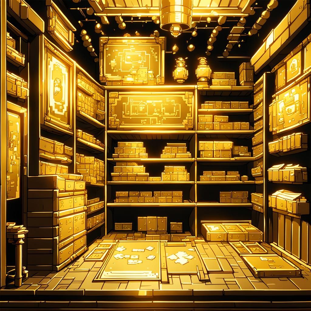 8-Bit Pixel Bedroom in Gold Vault, Anime Style