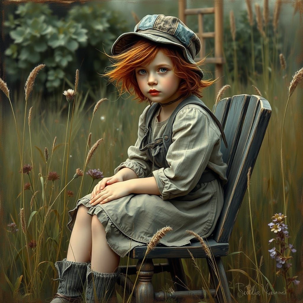 Girl in Overgrown Garden, Painterly Style