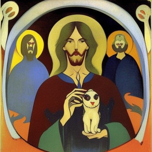 Sci-Fi Vampire Lord with Cats in Deep Space