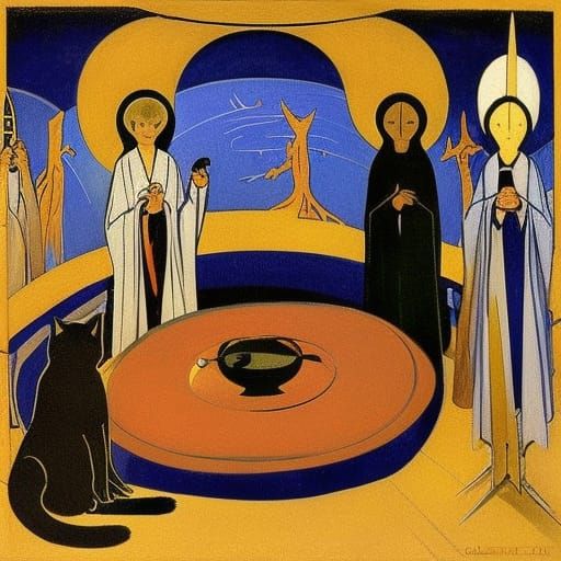 Sci-Fi Vampire Lord with Cats in Deep Space