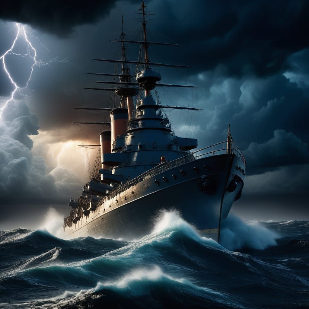 Stormy Seas Epic: Battleship in Turbulent Waters