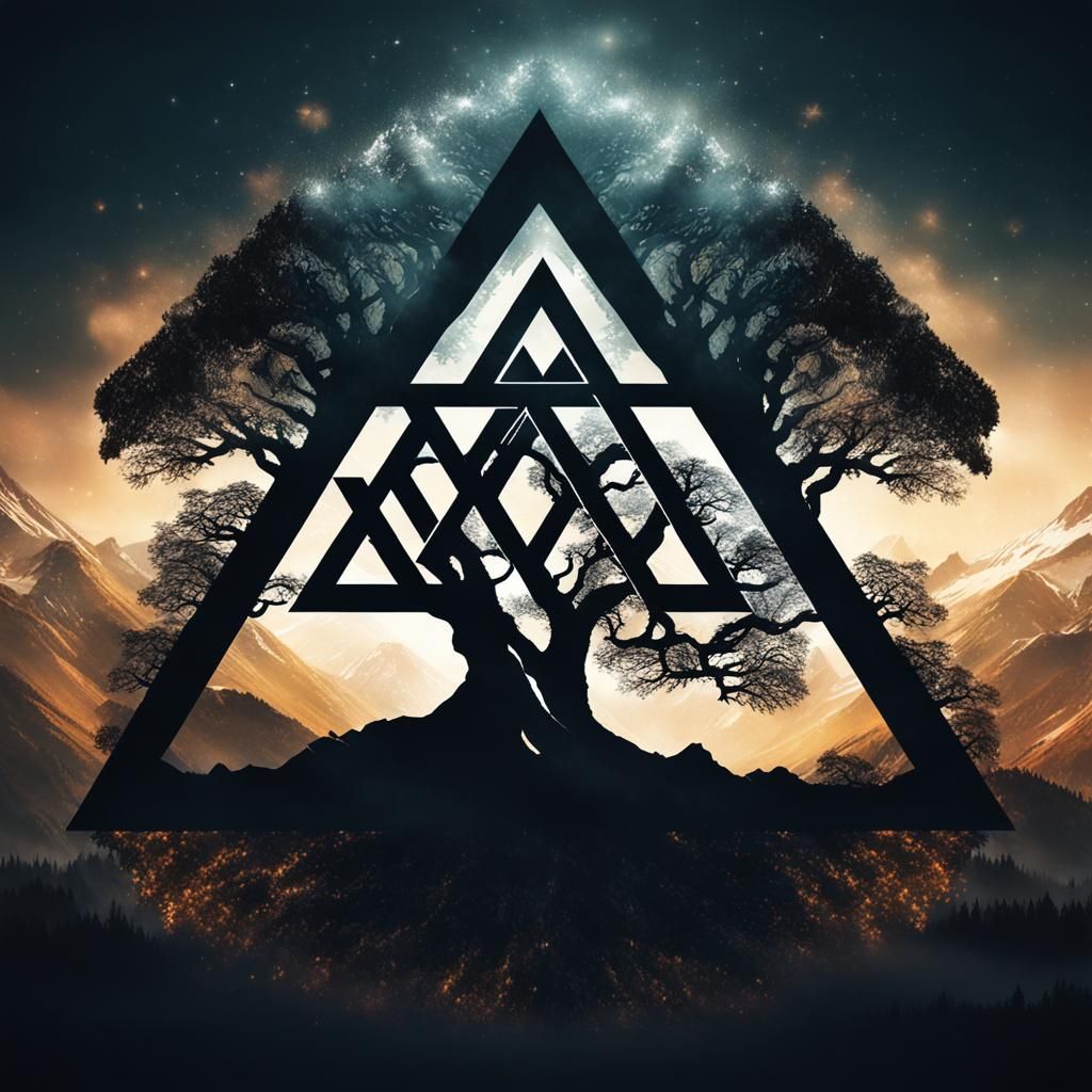Valknut silhouette with the tree yggdrasil 2.0