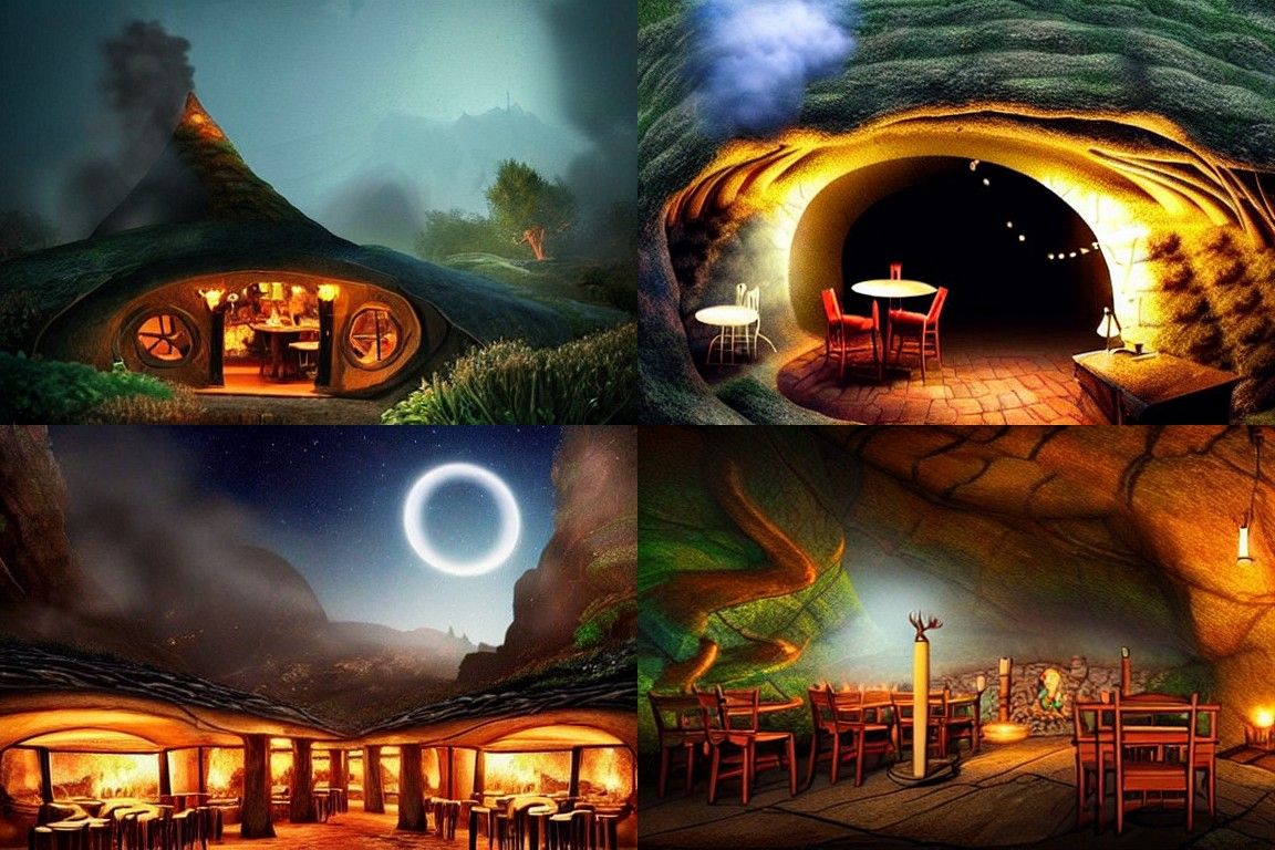 Charming Hobbit Cafe at Night: A Matte Painting