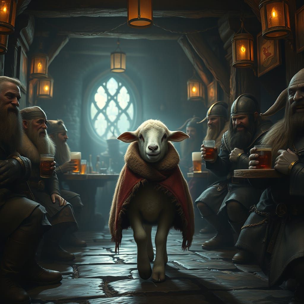 Lamb in a Dwarven Tavern: Matte Painting Style