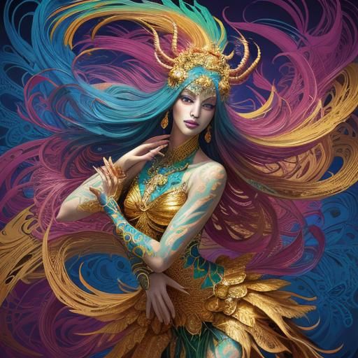 Dragon Peacock Woman in Abstract Expressionism