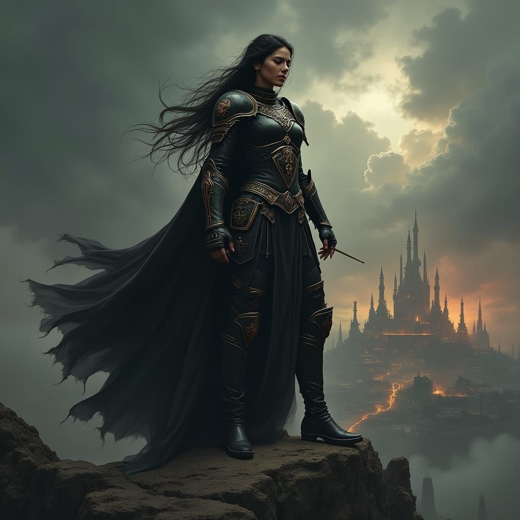 Warrior Queen in Black Leather Armor