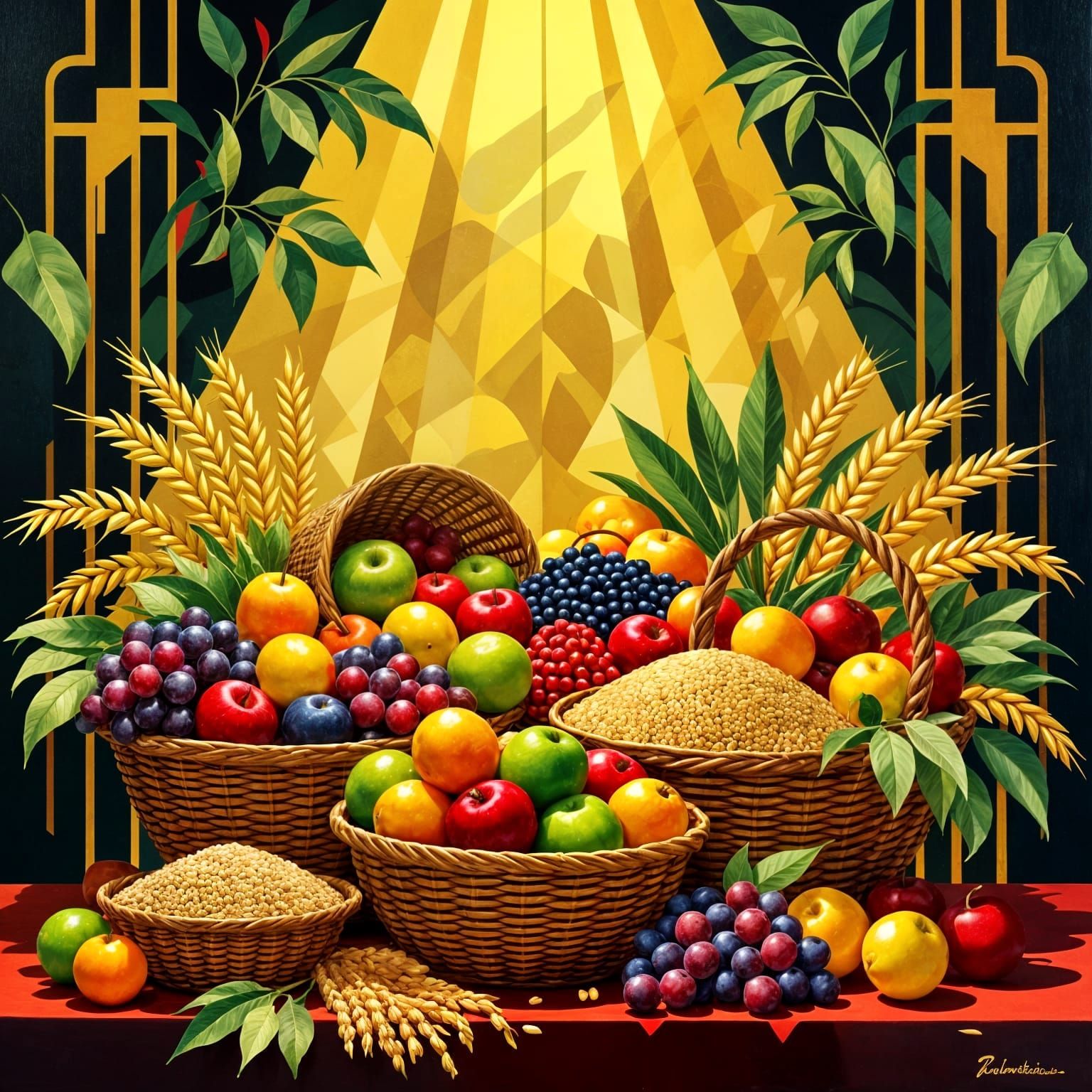 Harvest Bounty Art Deco Celebration of Prosperity