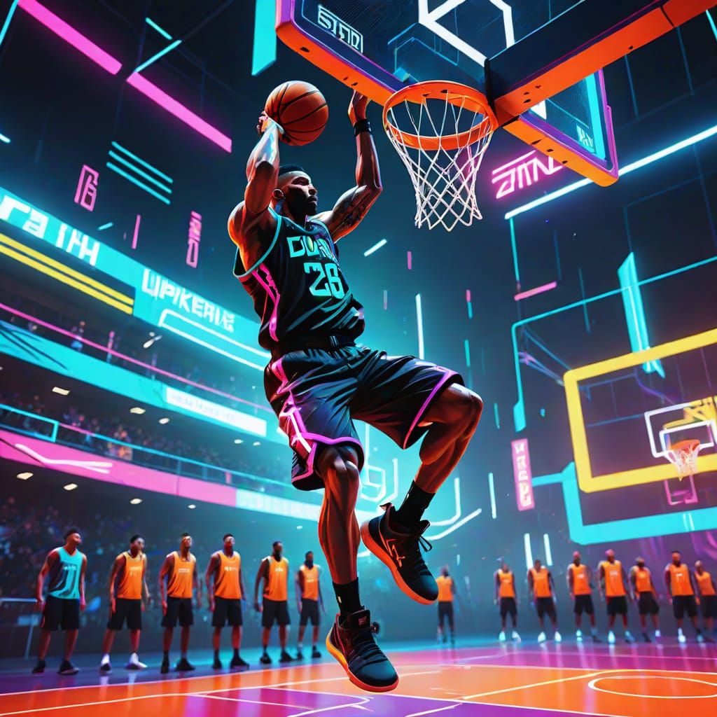 Cyberpunk Basketball Dunk in Neon City