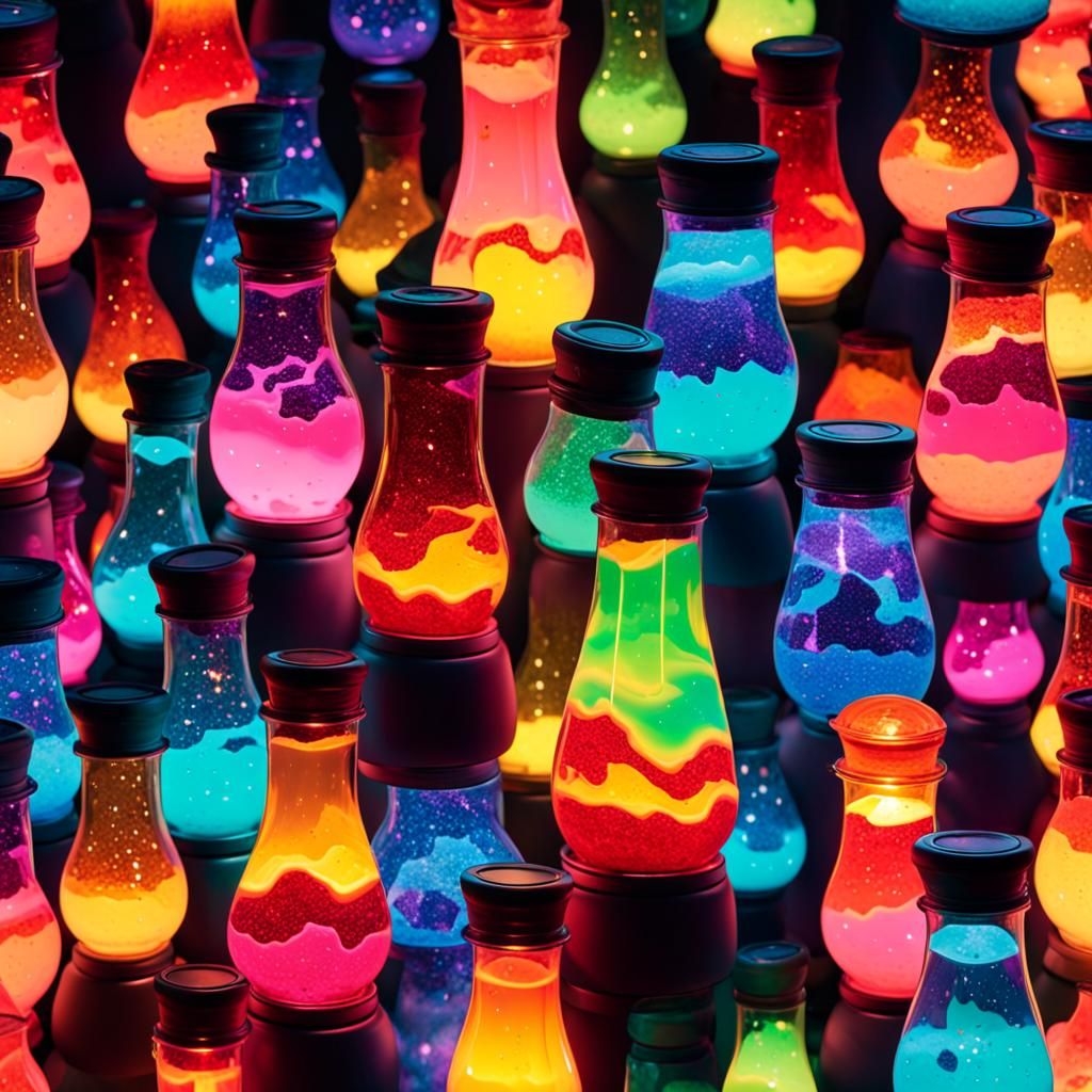 Colorful Glowing Lava Lamp with Glitter