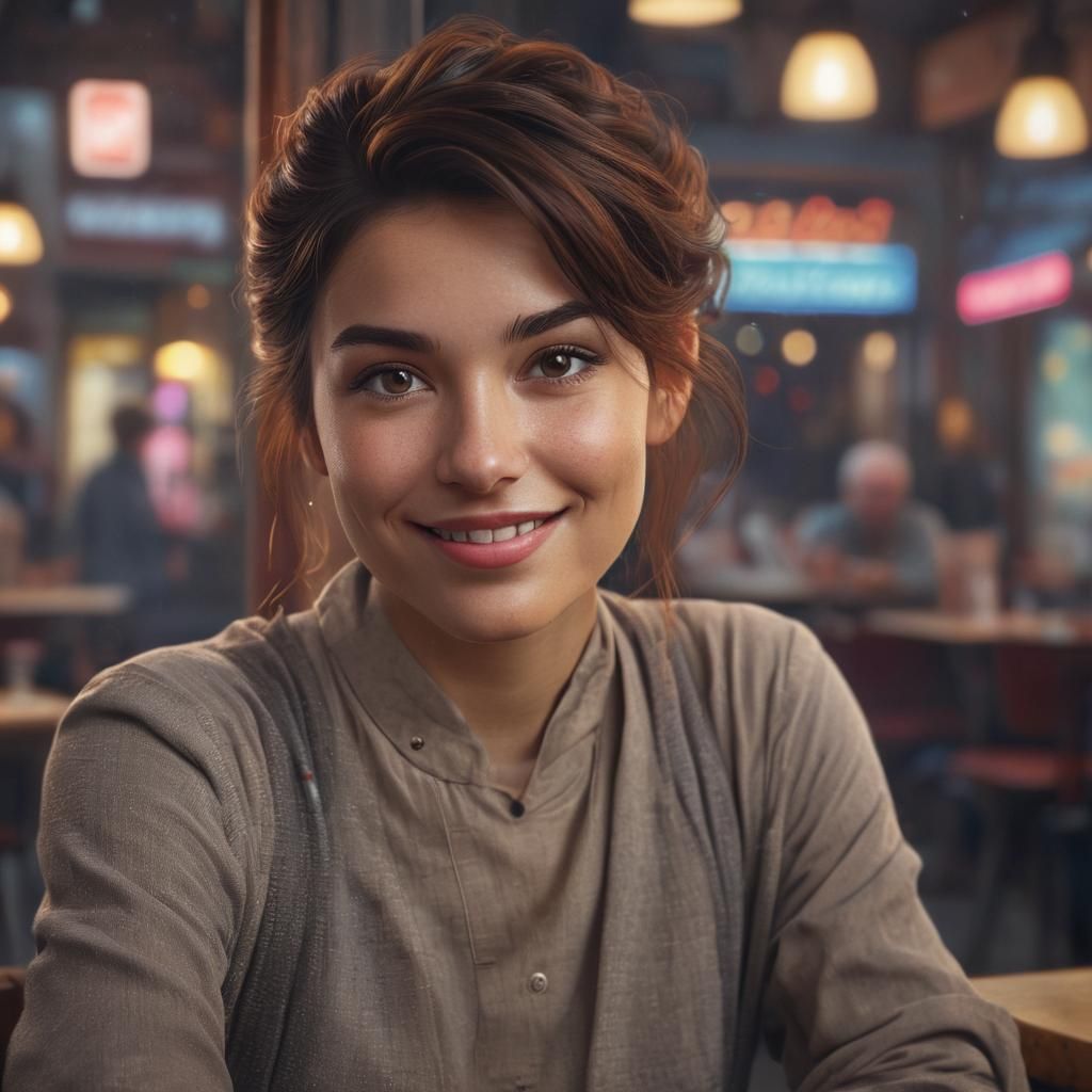 Hyperrealistic Portrait in a Night Cafe