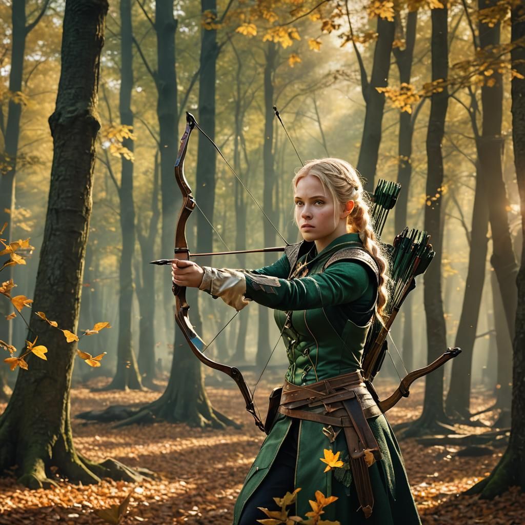 Fantasy Archer in Sherwood Forest: Vermeer-Inspired Art
