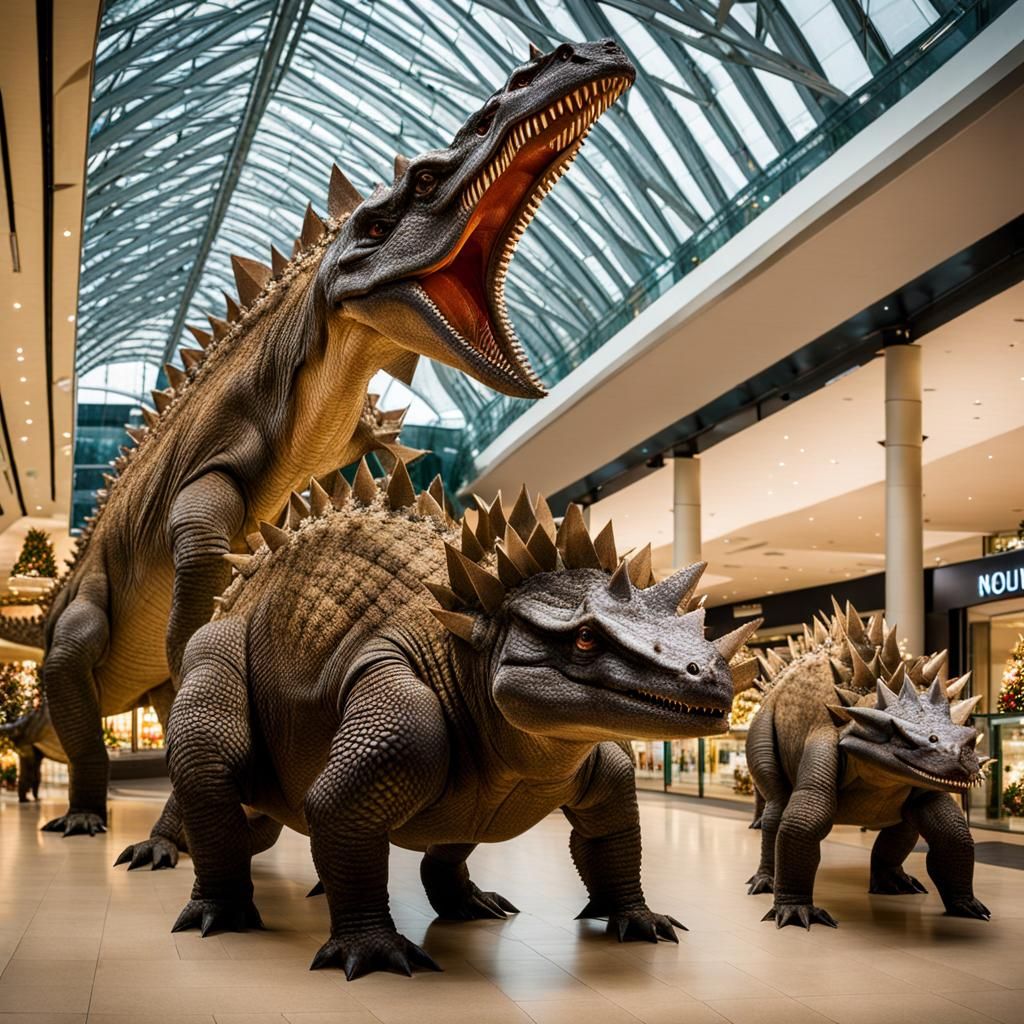 Ankylosaurs Explore Christmas Shopping Centre