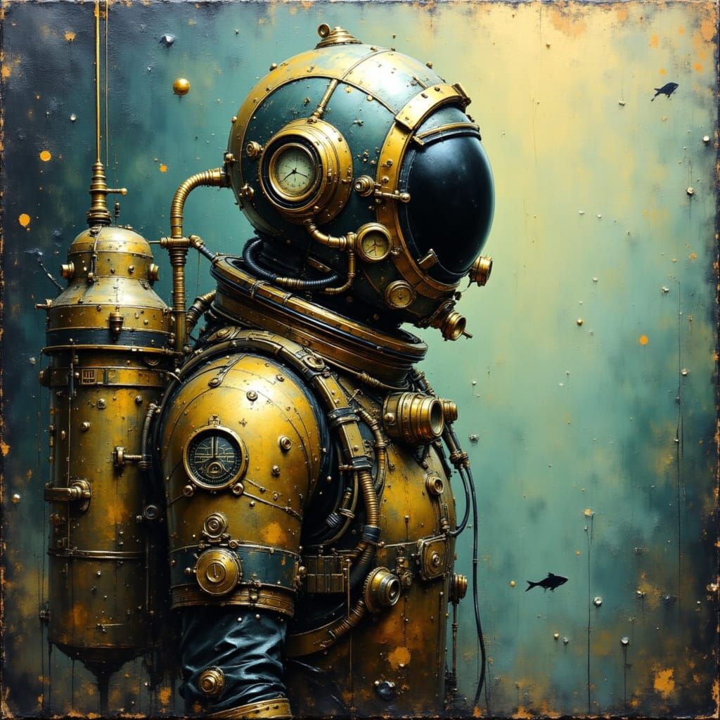 Vintage Deep Sea Diver in Impasto Oil Paint