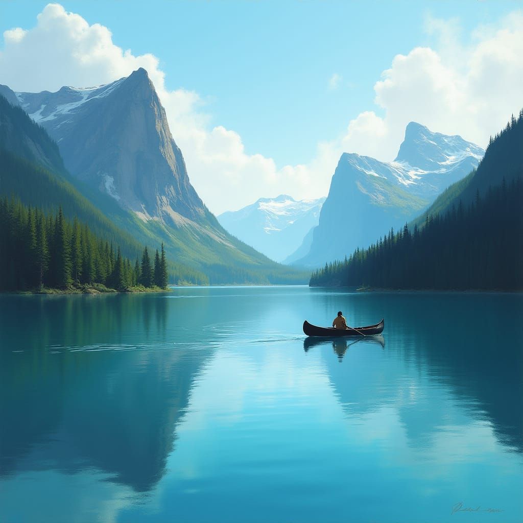 Serene Mountain Lake Landscape Painting