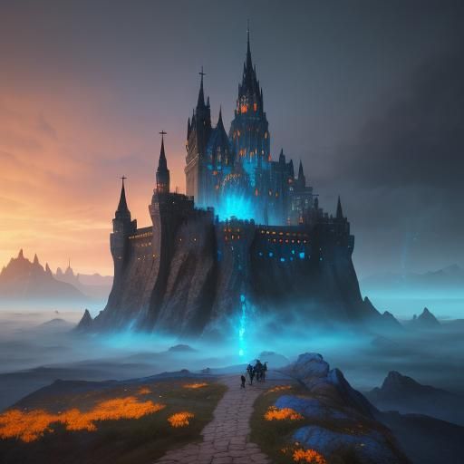 Dwarf Holds Castle with Lightning, Surreal Fantasy Art