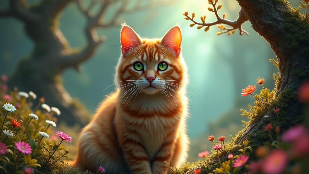 Tabby Cat in Mystical Forest, as Matte Painting