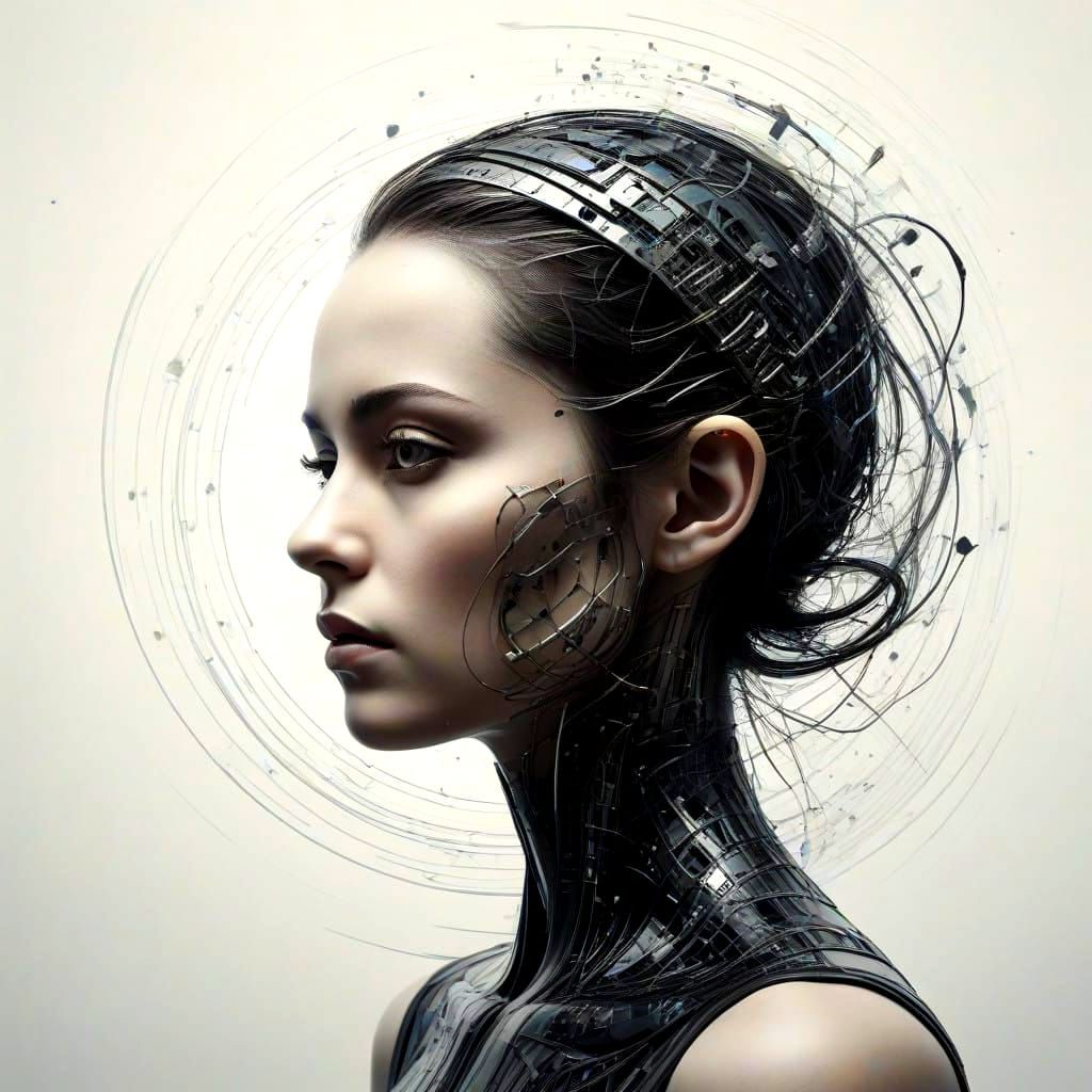 Surreal Fusion of Human and Tree in Minimalist Dot Matrix Ar...