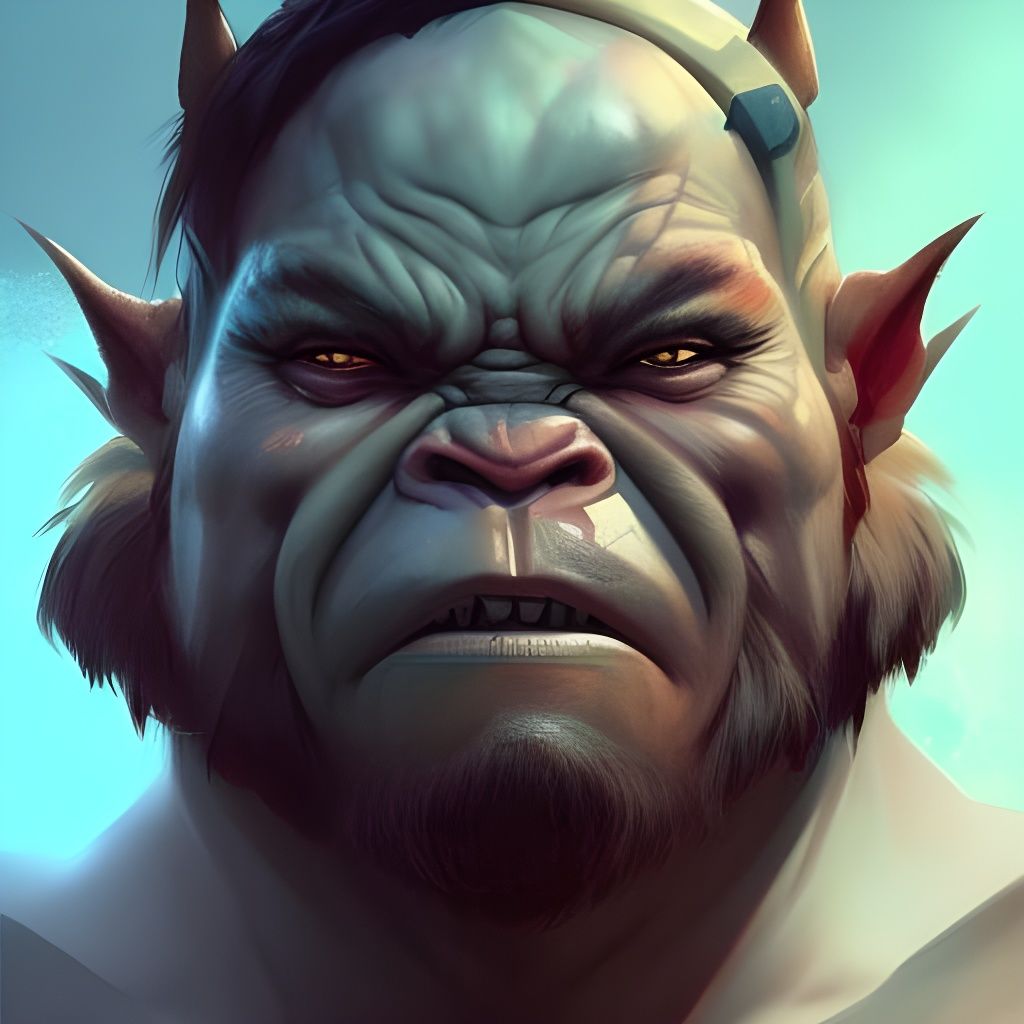 Hyperdetailed Chibi Orc Portrait in Triadic Colors