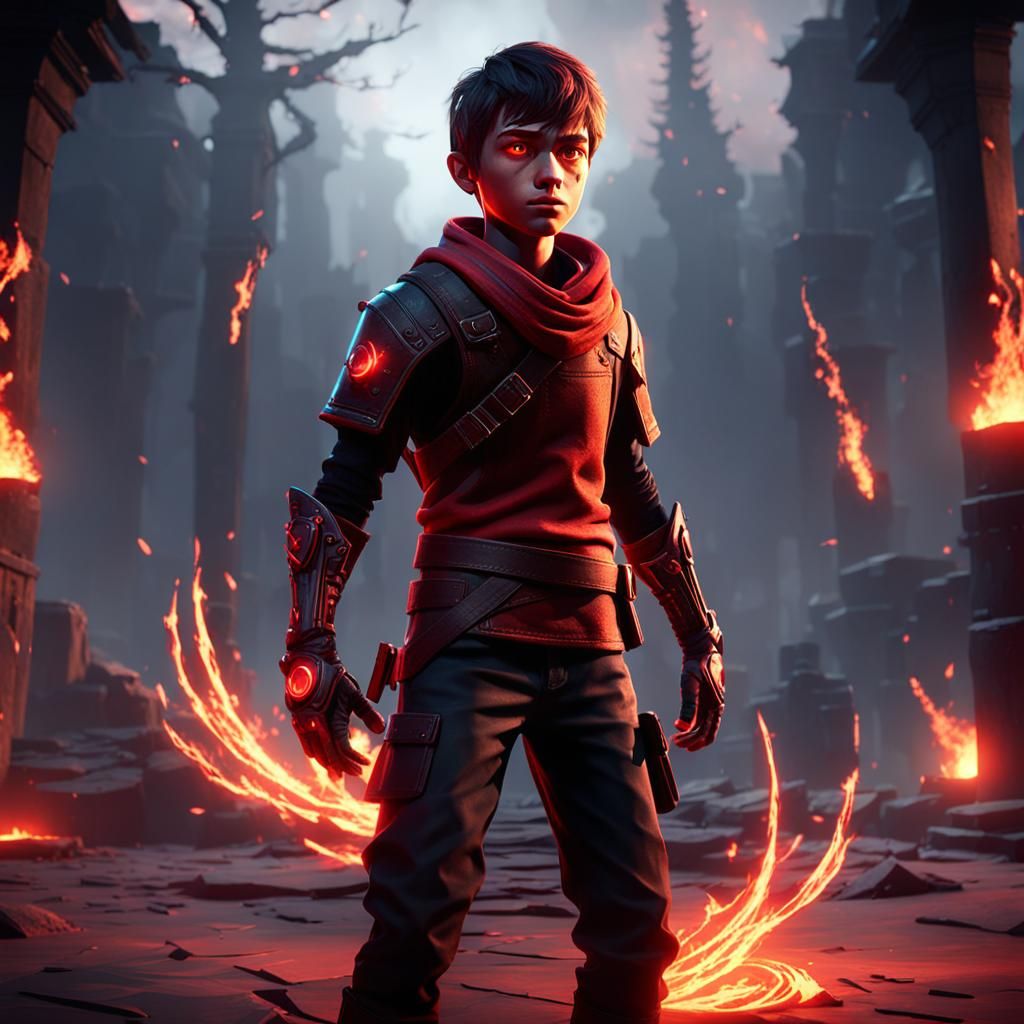 Boy in Red Glow: Cinematic 3D Game Art