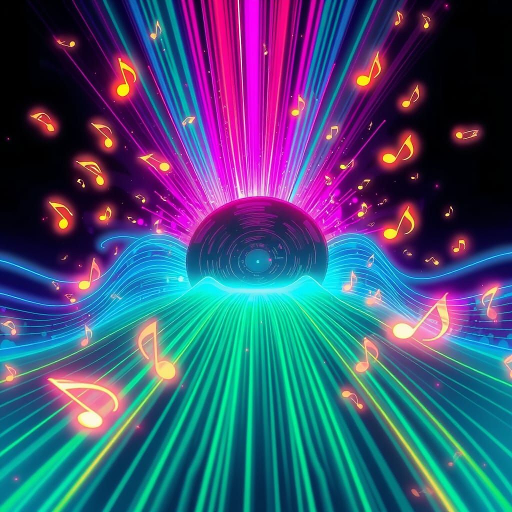 Vibrant Sound Waves with Glowing Notes