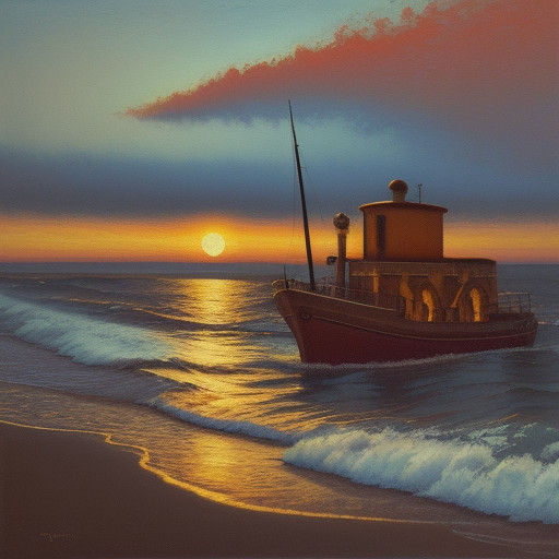 Surrealist Beachside Menorah Scene in Socialist Realism