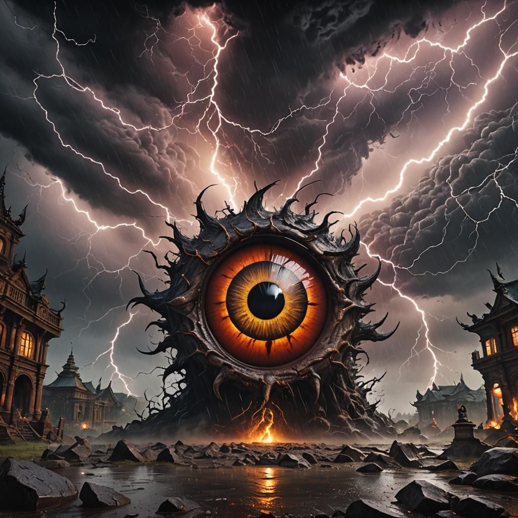 Demonic Eye Amidst Fierce Thunderstorm: Fantasy Art