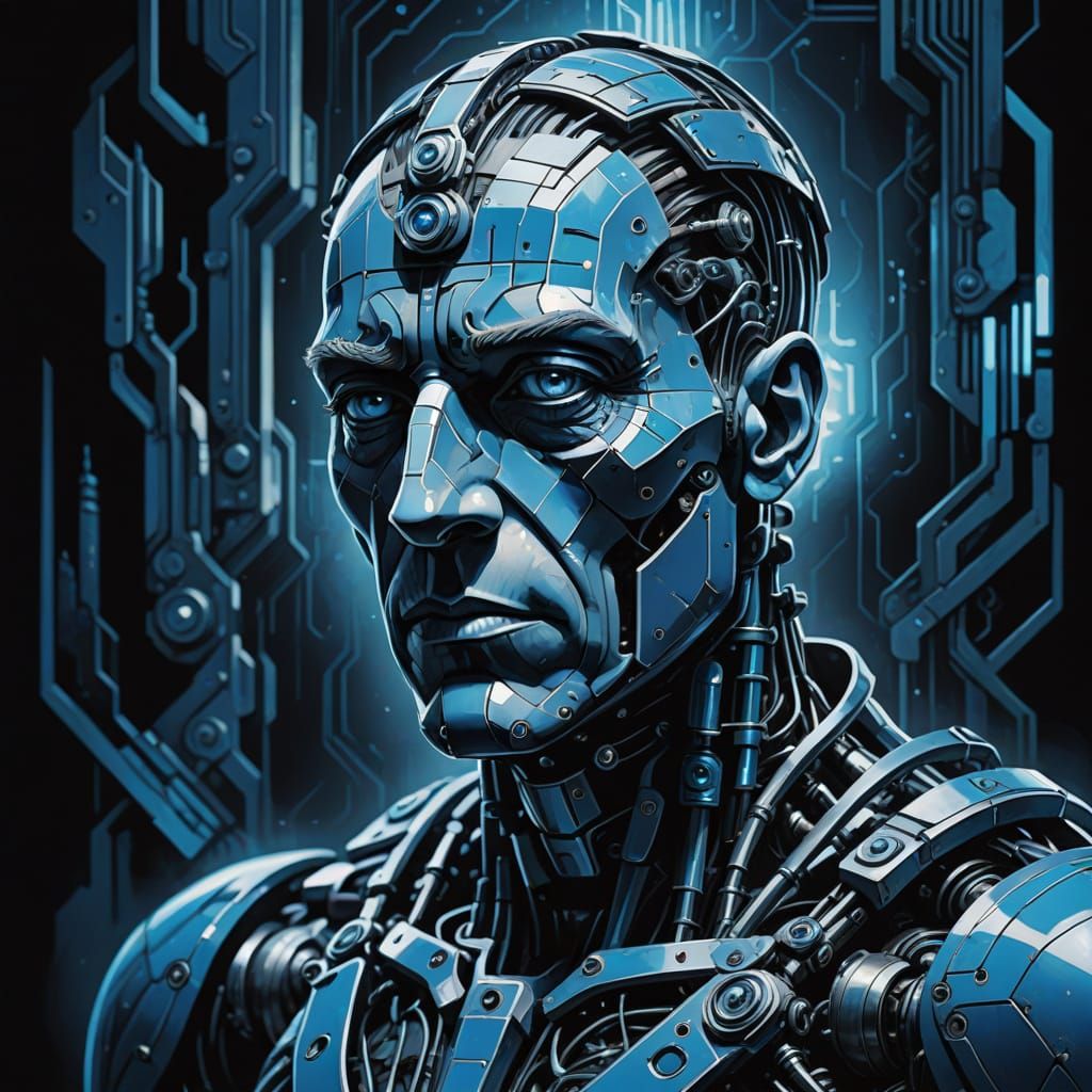 Cubist Cyborg Portrait in Oil Paint