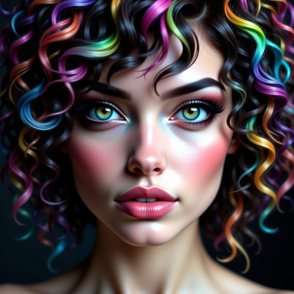 Glamorous Woman With Rainbow Eyes and Hair