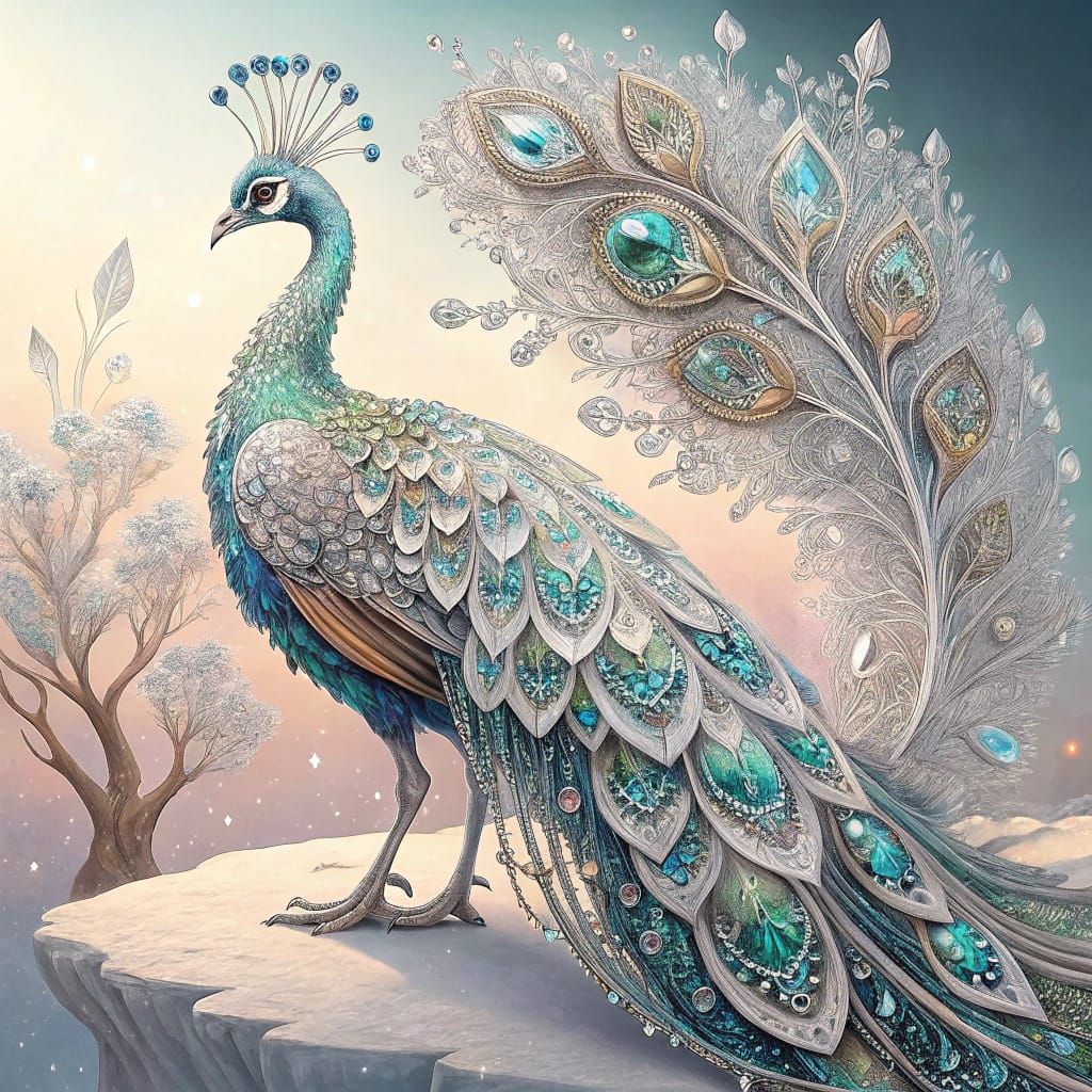 Crystal Peacock in Art Nouveau Style