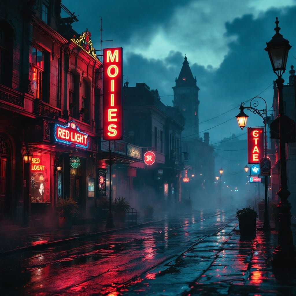 Rainy Night Cityscape in Neon Glory