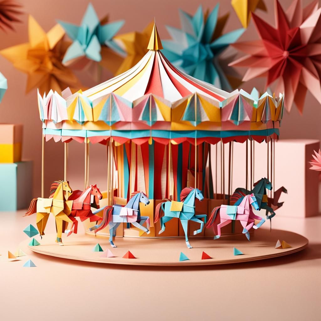 Origami Carousel Papercraft in Soft Focus