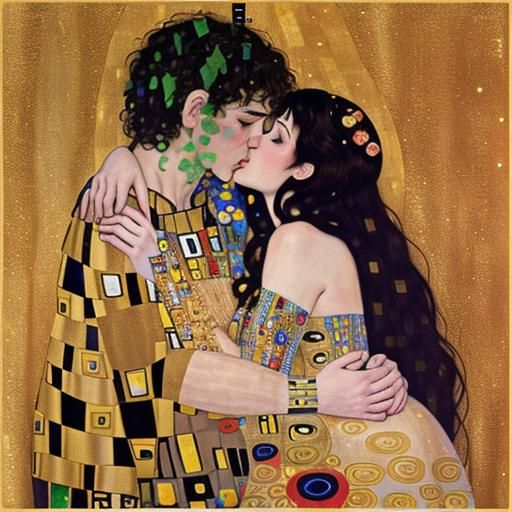 The kiss by Gustav Klimt  in the style of Rebecca Sugar