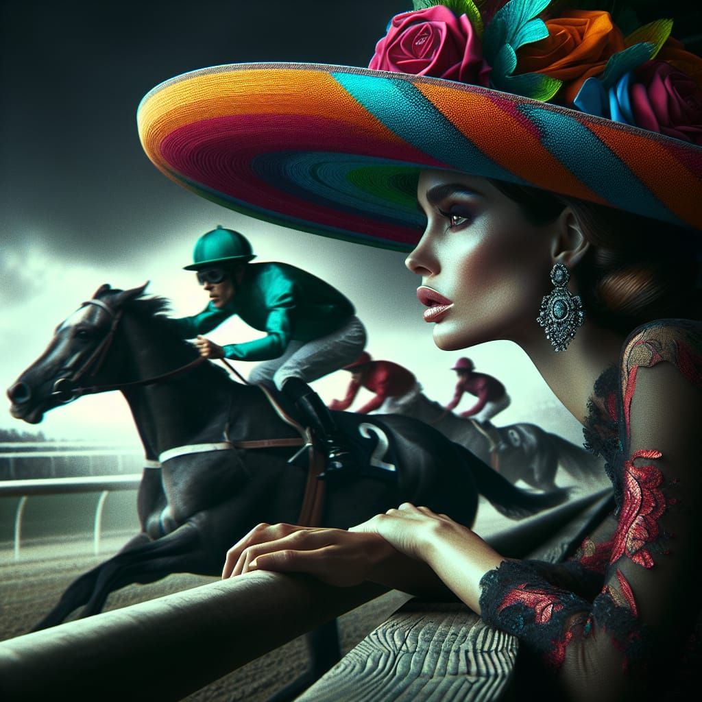 Ornate Hat at High-Contrast Horse Race