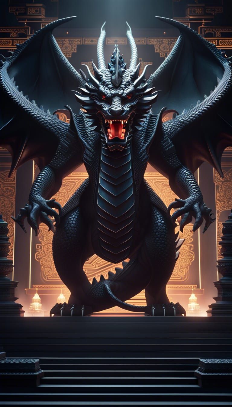 Epic Black Dragon God in Magical Temple