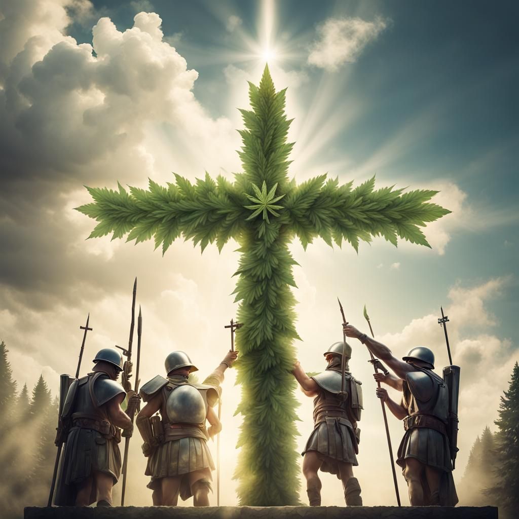 Cannabis Leaf Crucifixion by Roman Soldiers
