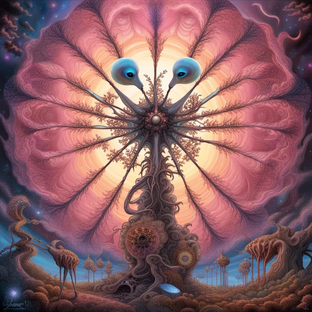 Alien Creatures Dancing in Luminescent Circle