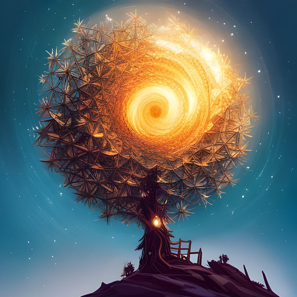 Dandelion Wishing Treehouse Under Starry Night Sky