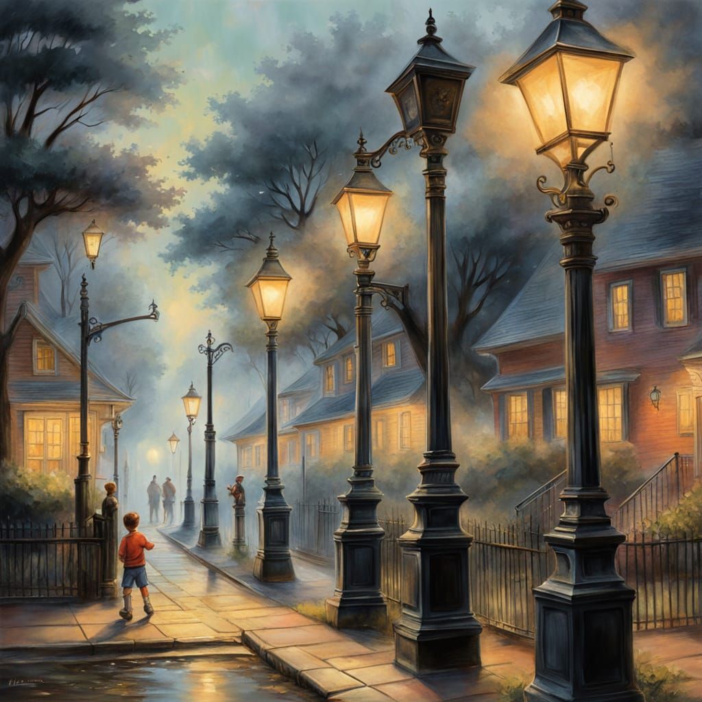 Children Playing in Court, Neo-Impressionist Oil Painting