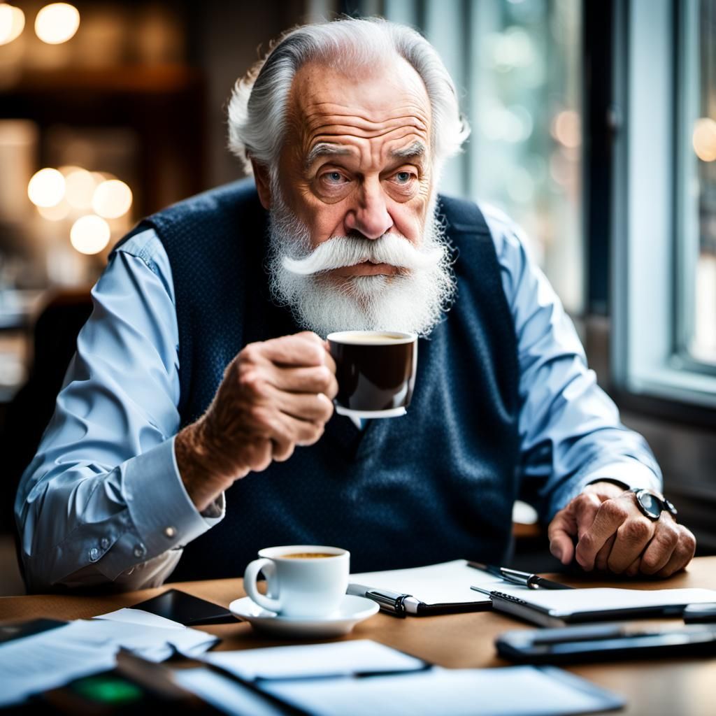 Italian Geologist Enjoying Espresso, Professional Photograph...